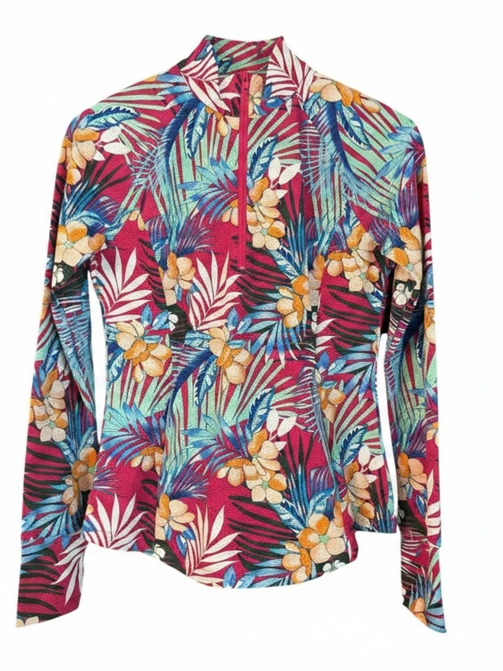 Tommy Bahama Golf Tennis Quarter-Zip Long Sleeve Top Tropical Print NWT